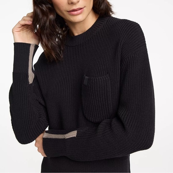 FLX cotton blend cropped pullover sweater, crew neck, pocket, black, size S - Picture 1 of 12